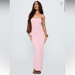 Princess Polly - Savins Strapless Maxi Dress Pink Stripe